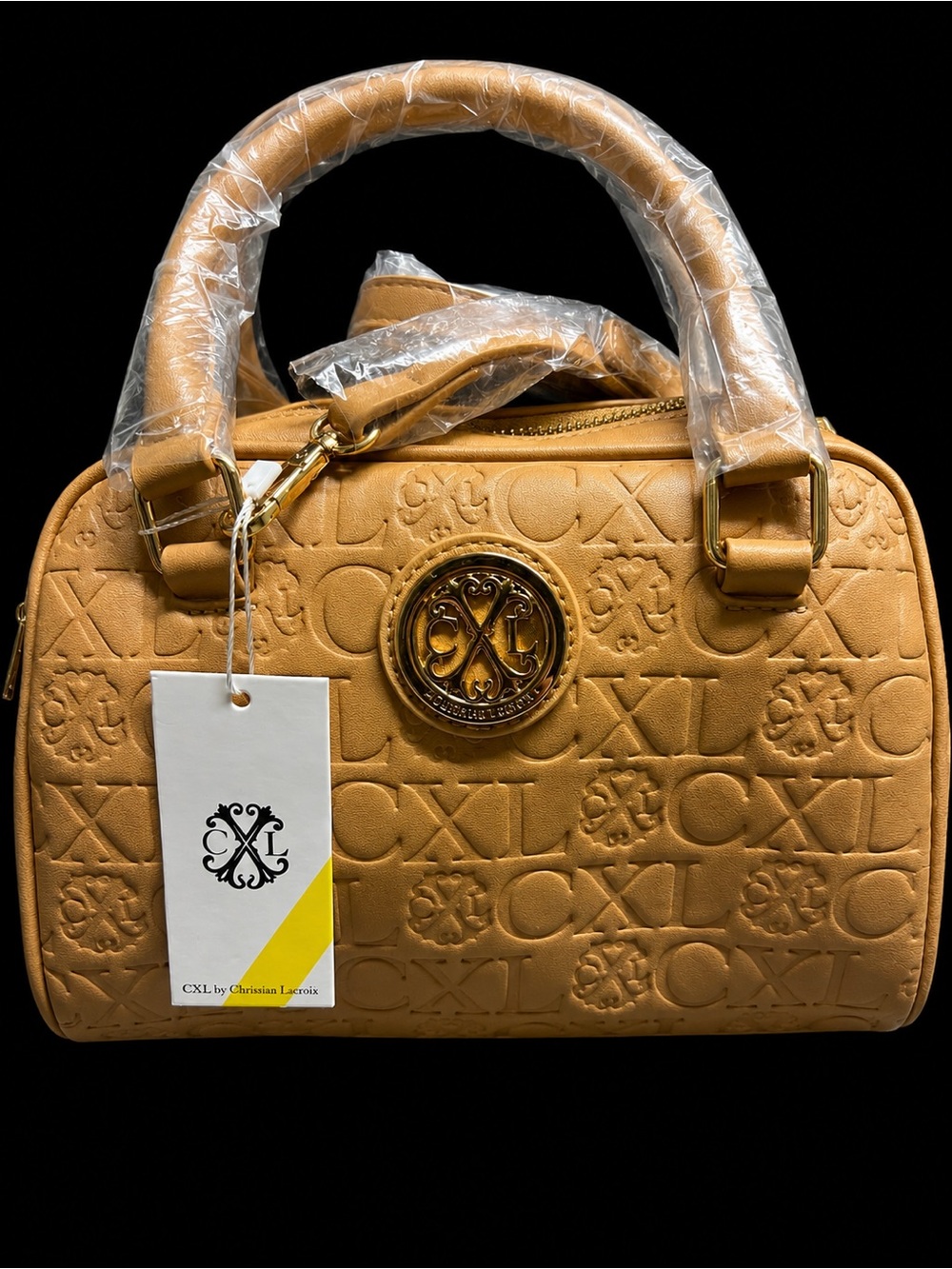 Christian Lacroix Camel Embossed Satchel with Gold Emblem